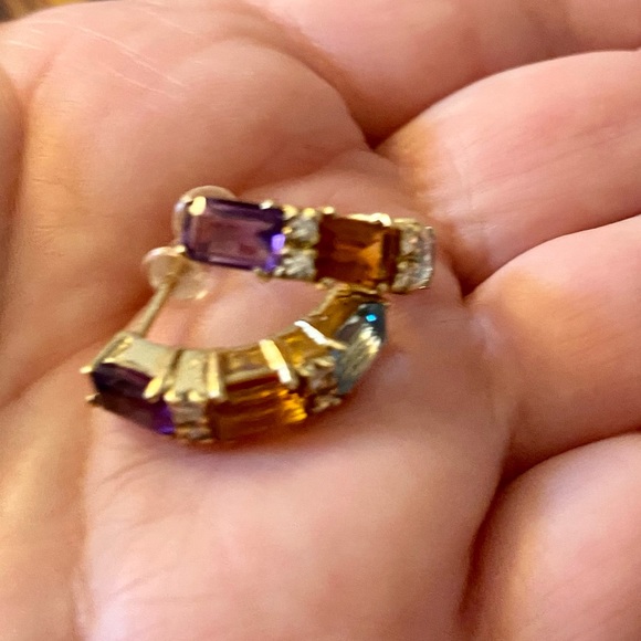 14K Multi Gemstone/Diamonds Earrings - Amethyst, Citrine, Topaz - Picture 11 of 16
